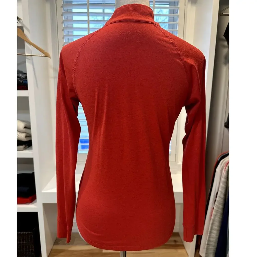 Reebok Women's Orange Performance Heather Quarter Zip Long Sleeve Shirt S